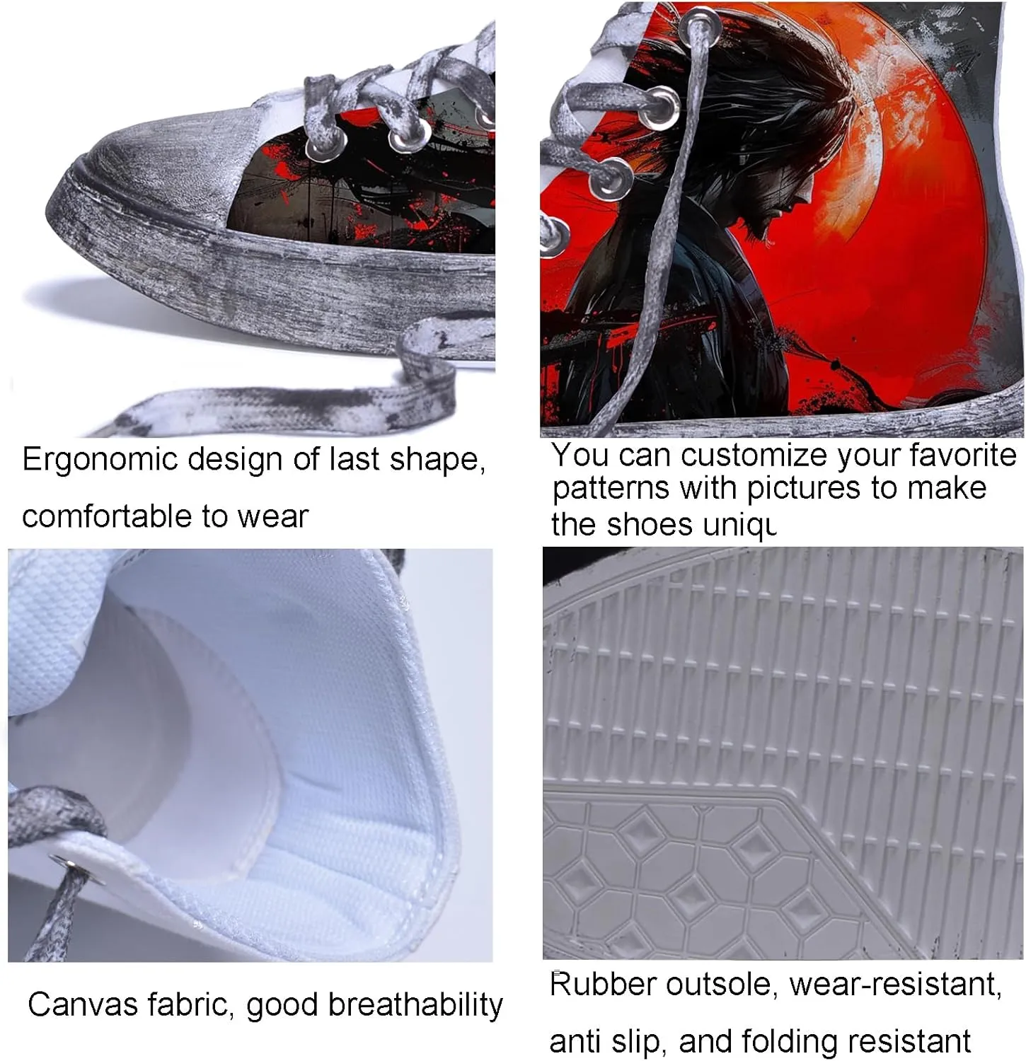 Men Fashion Sneakers Custom Personalized Design Patterns Printing Shoes with Photo Name Logo Canvas Sneakers Customized Cosplay High-Top Shoes for New Year Birthday Gift Valentine's Day Christmas Day