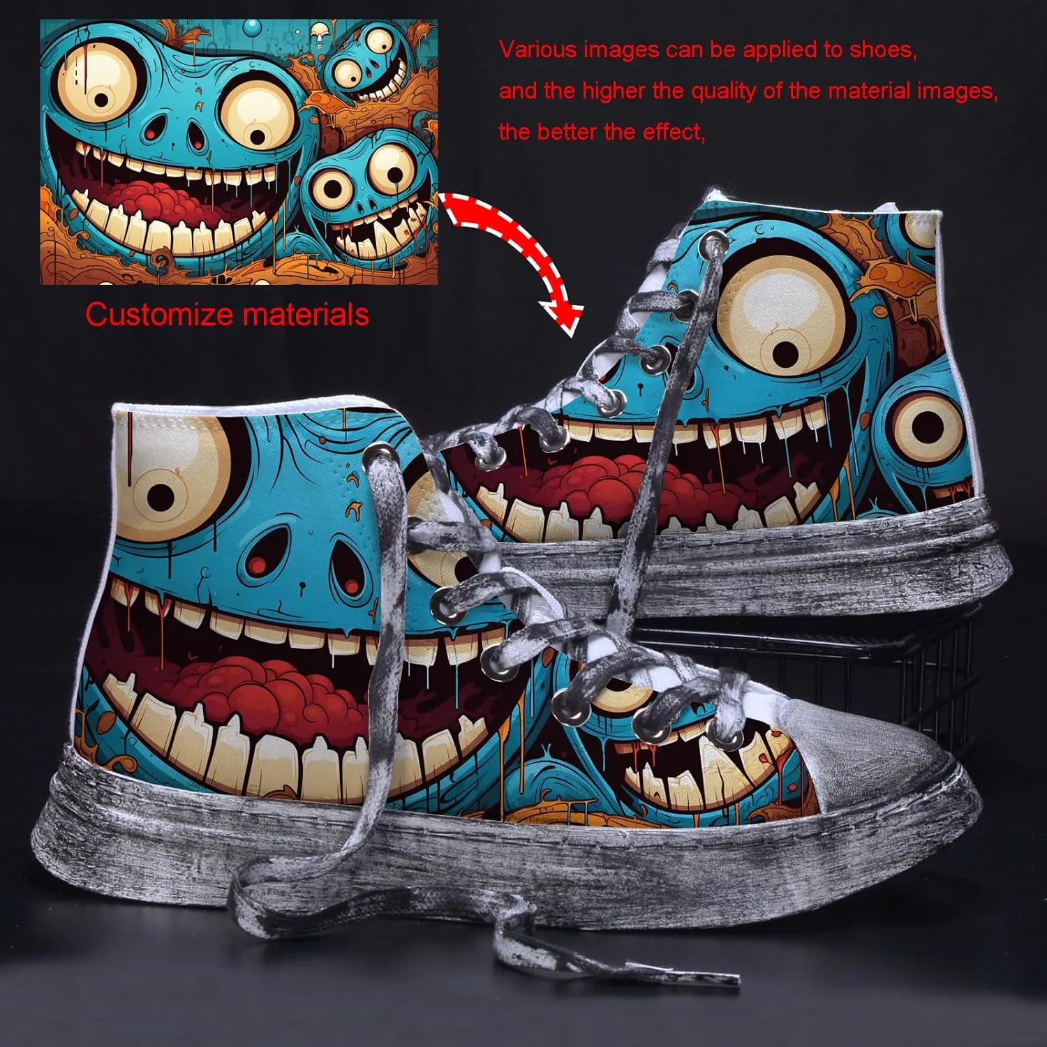 Men Fashion Sneakers Custom Personalized Design Patterns Printing Shoes with Photo Name Logo Canvas Sneakers Customized Cosplay High-Top Shoes for New Year Birthday Gift Valentine's Day Christmas Day