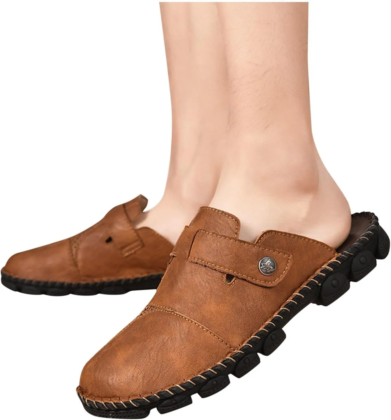Men Mules Slip on Flats Shoes Casual Closed Toe Suede Backless Loafers Comfy Lightweight Dressy Footwear