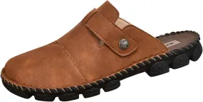 Men Mules Slip on Flats Shoes Casual Closed Toe Suede Backless Loafers Comfy Lightweight Dressy Footwear