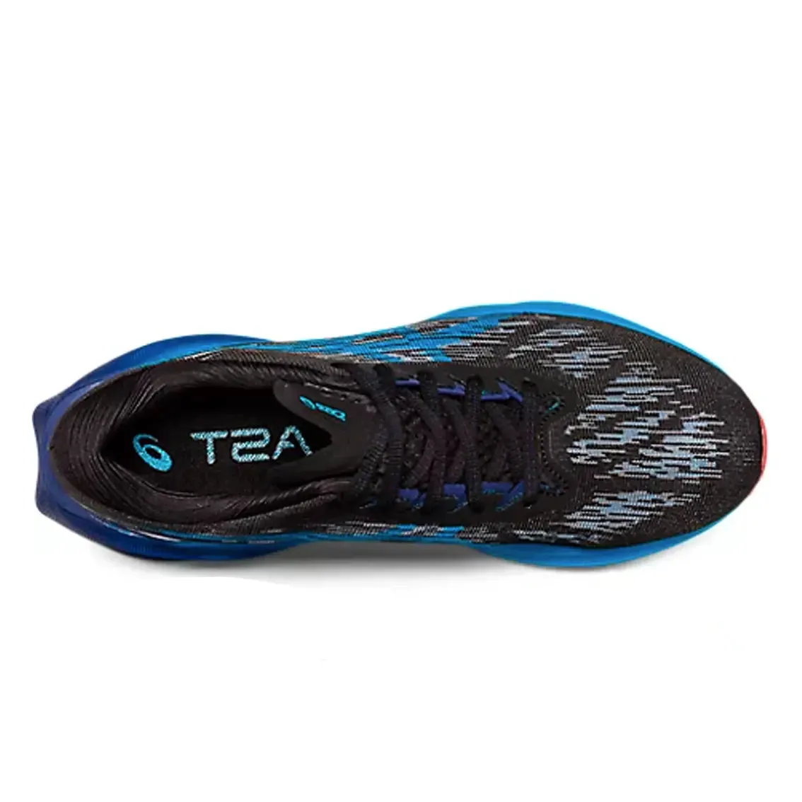 Mens ASICS Novablast 3 Running Shoes - Sleek Black with Vibrant Island Blue Accents