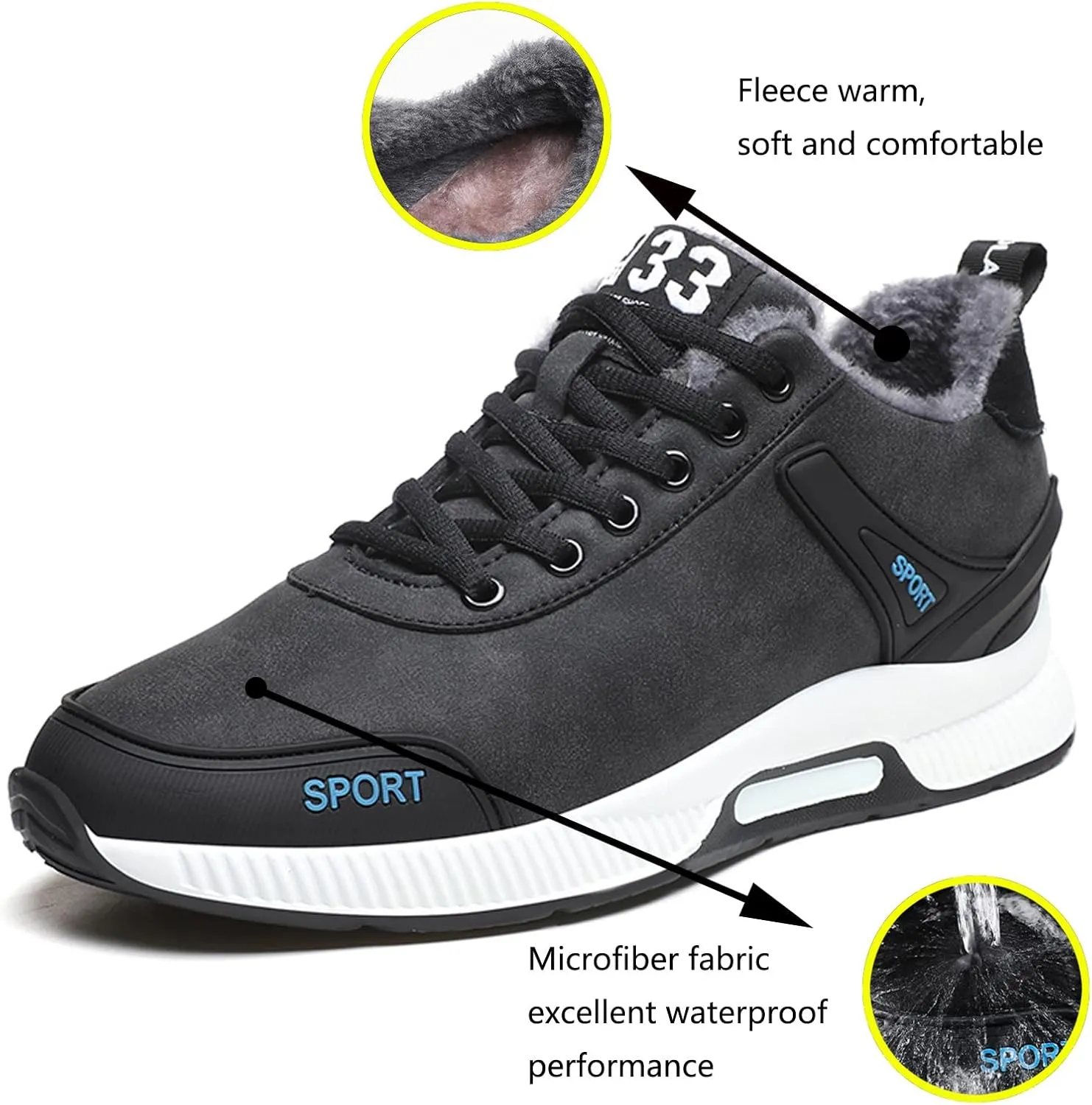 Men's Elevator Sneakers Invisible Height Increasing Leather Upper Lace up Fashion Sneakers