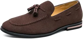 Men's Loafers Round Toe Suede Vamp with Tassel Loafer Shoes Lightweight Flat Heel Anti-Slip Prom Slip-ons