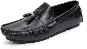 Men's Loafers Shoes Square Toe PU Leather with Tassel Driving Style Loafer Comfortable Anti-Slip Flat Heel Walking Classic Slip On