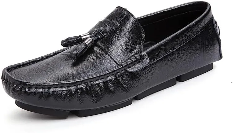 Men's Loafers Shoes Square Toe PU Leather with Tassel Driving Style Loafer Comfortable Anti-Slip Flat Heel Walking Classic Slip On