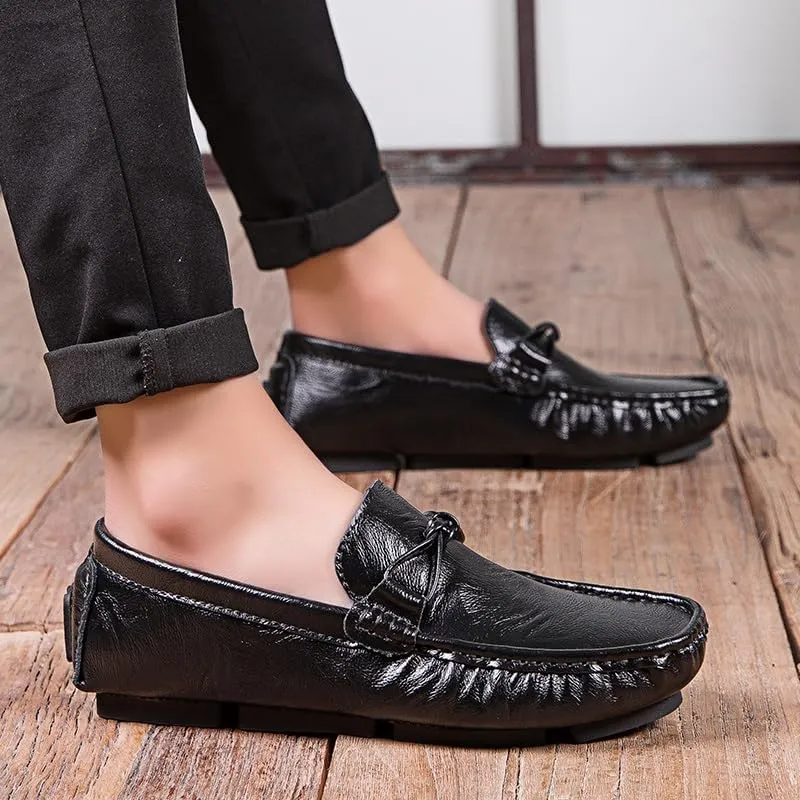 Men's Loafers Shoes Square Toe PU Leather with Tassel Driving Style Loafer Comfortable Anti-Slip Flat Heel Walking Classic Slip On