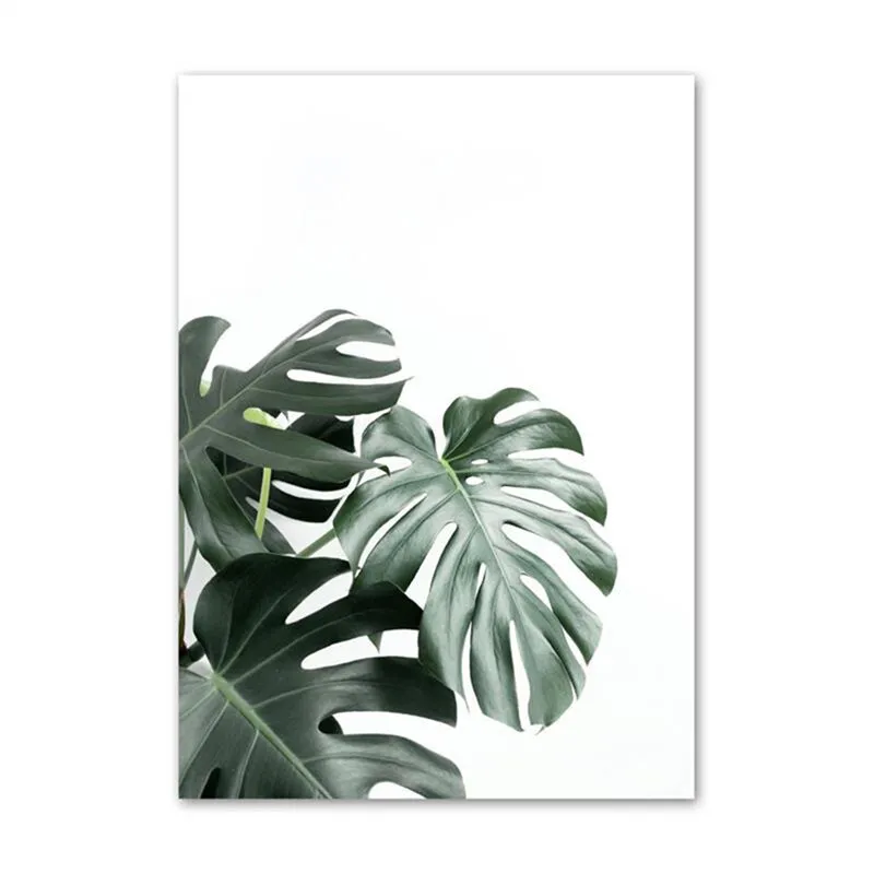 Minimalist White Space Green Monstera Leaves Eucalyptus Leaf Posters Tropical Botanic Wall Art Pictures For Living Room Decor