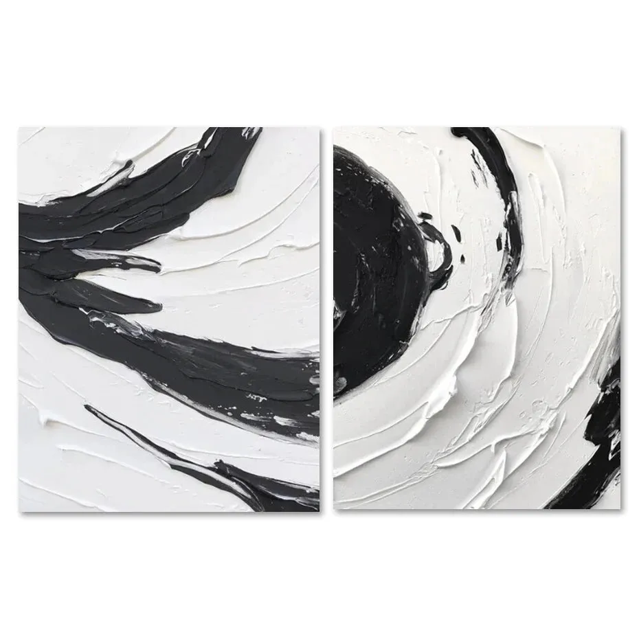 Modern Abstract Black White Minimalist Wall Art Fine Art Canvas Prints Textural Design Pictures For Modern Loft Apartment Home Office Decor