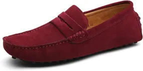 Shoe Mens Loafers Genuine Leather Suede Vamp Penny Loafer Stitching Details Round Toe Slip Resistant Anti-Slip Flat Heel Comfortable Lightweight (Color : Wine Red, Size : 12.5)