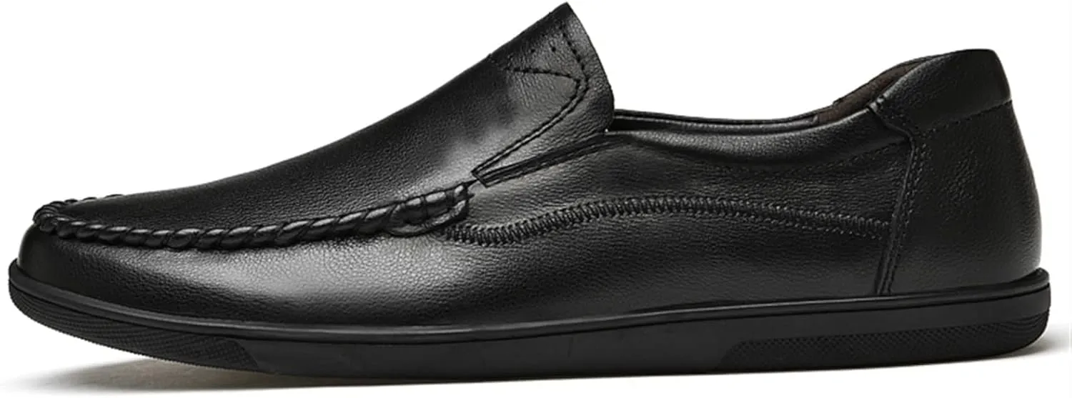 Smoking Loafer for Men Genuine Leather Stitching Details Round Toe Perforated Option Flat Heel Flexible Anti-Slip Lightweight Resistant Driving for Any Attire
