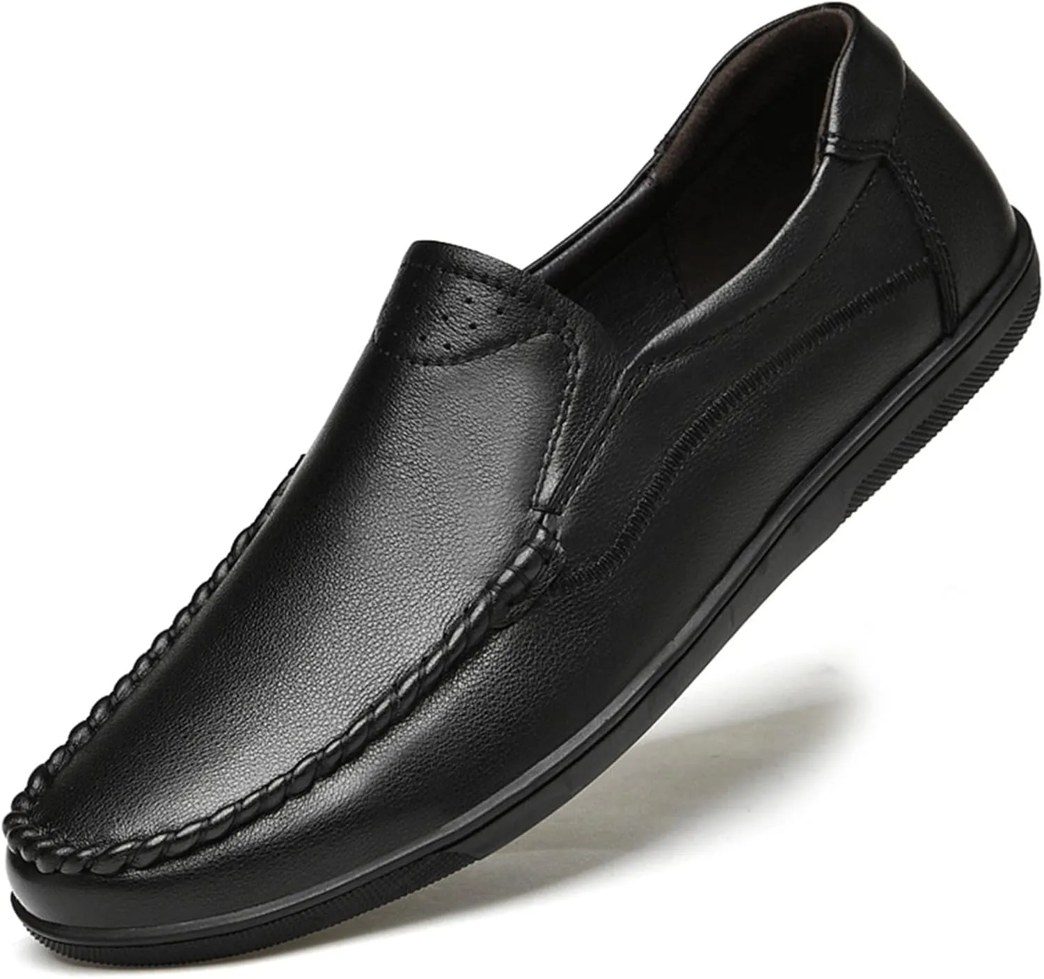 Smoking Loafer for Men Genuine Leather Stitching Details Round Toe Perforated Option Flat Heel Flexible Anti-Slip Lightweight Resistant Driving for Any Attire