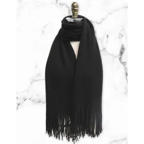 Solid Tassel Trim Scarf- Black Solid Tassel Trim Scarf- Black