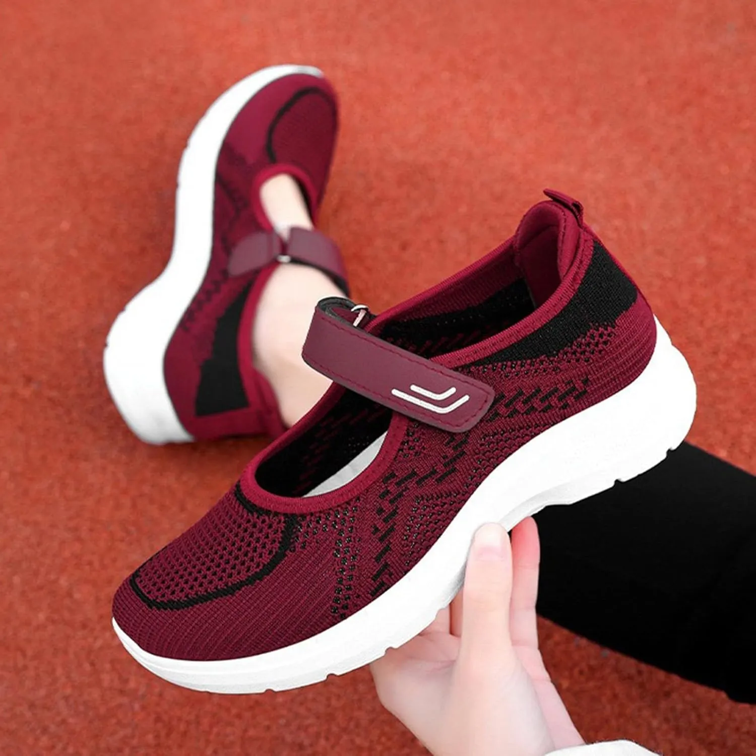 Tennis Shoes for Women Non Slip Sneakers Hook and Loop Strap Running Shoes Outdoor Casual Fitness Elderly Shoes