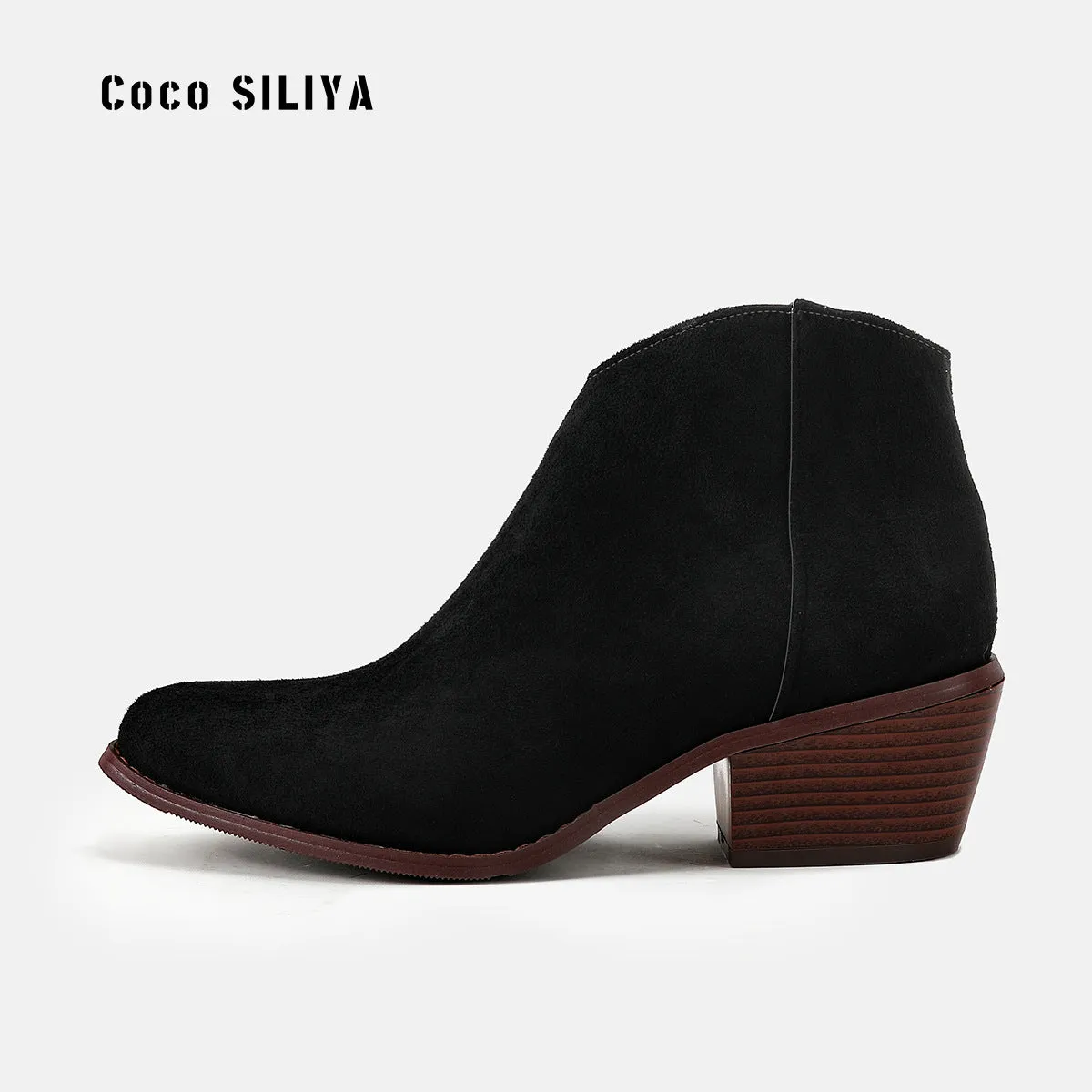 Vintage Thick Heel Short Boots Autumn And Winter New Pointed Middle Heel Martin Boots For Women