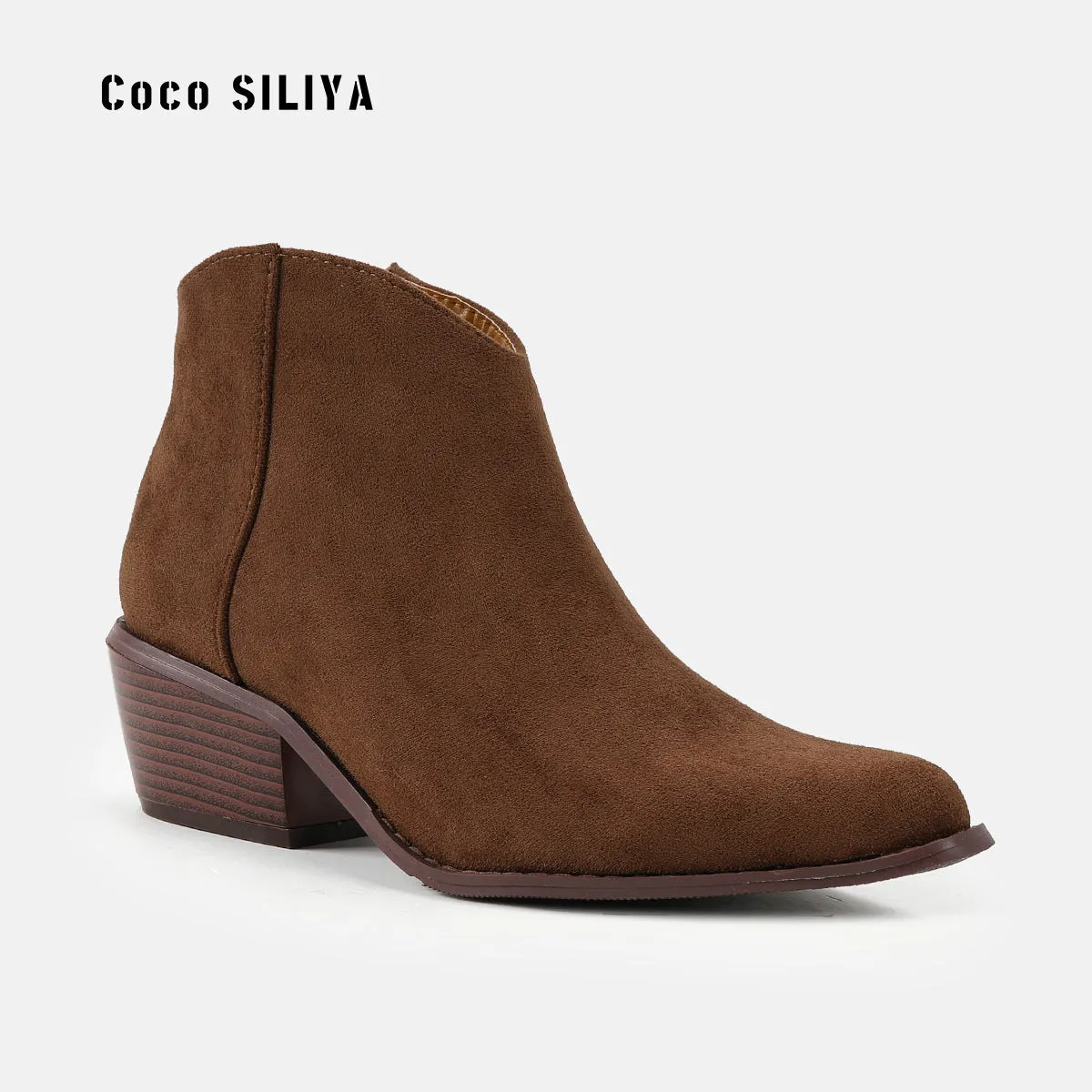 Vintage Thick Heel Short Boots Autumn And Winter New Pointed Middle Heel Martin Boots For Women