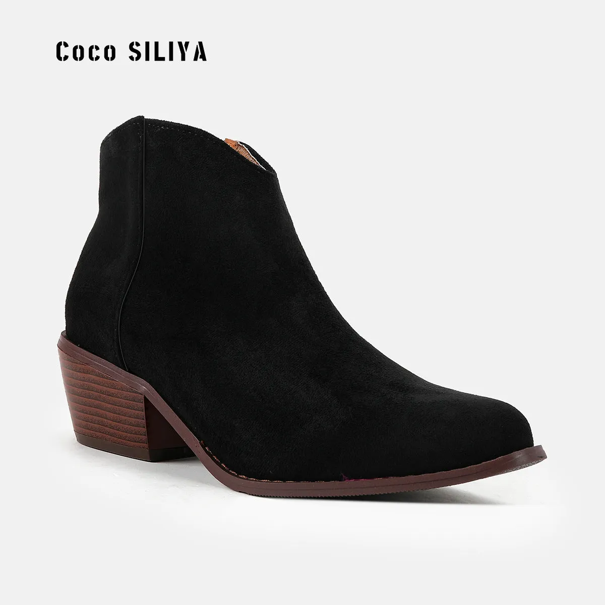 Vintage Thick Heel Short Boots Autumn And Winter New Pointed Middle Heel Martin Boots For Women