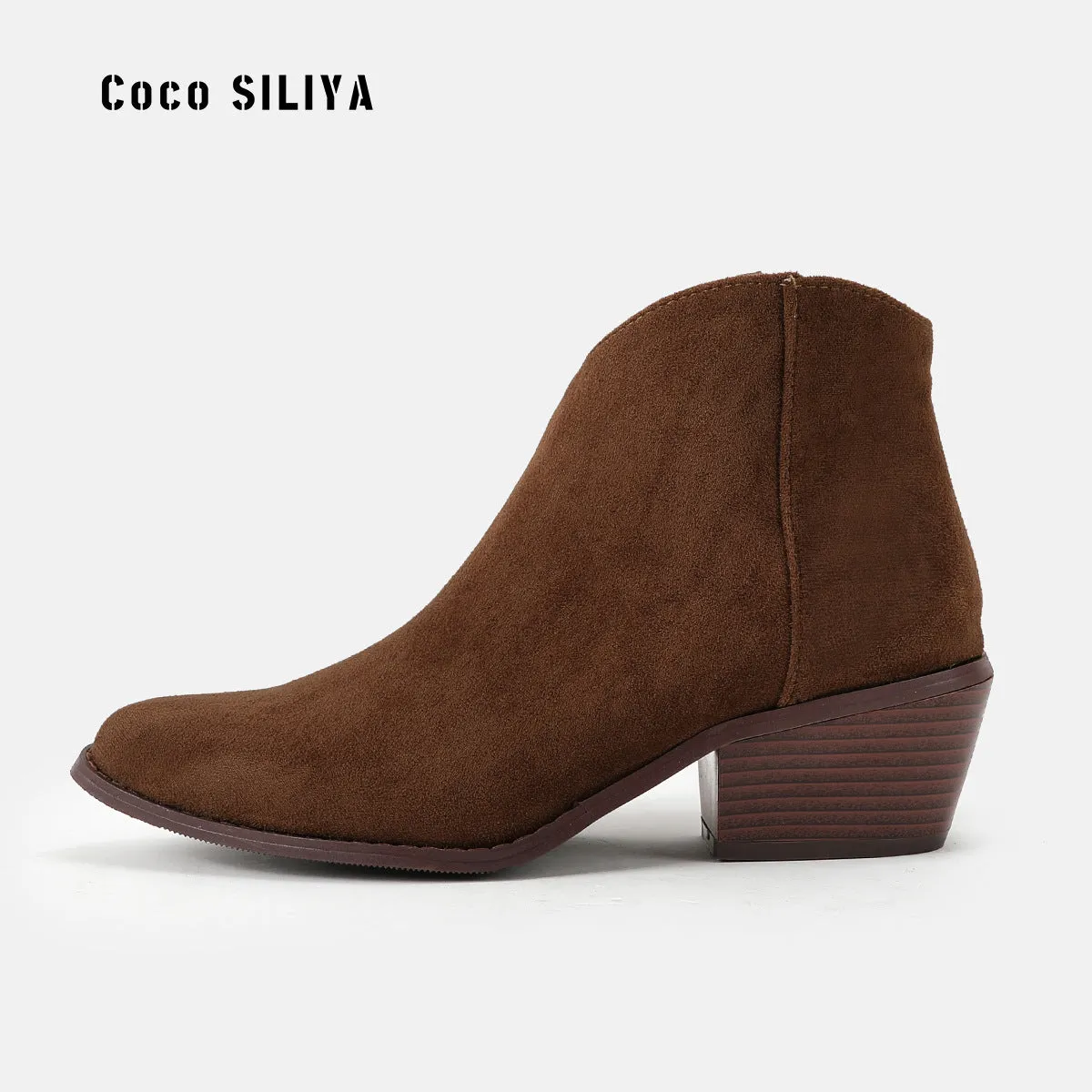 Vintage Thick Heel Short Boots Autumn And Winter New Pointed Middle Heel Martin Boots For Women