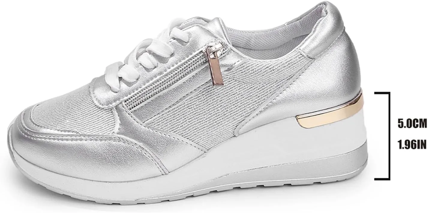 Walking Shoes for Women Low-Top Slip Ons Air Cushioned Lace Up Zipper Sparkly Fashion Casual Shoes Arch Support Jogging Tennis Sneaker Plantar Fasciitis Breathable Comfy Lightweight Shoe