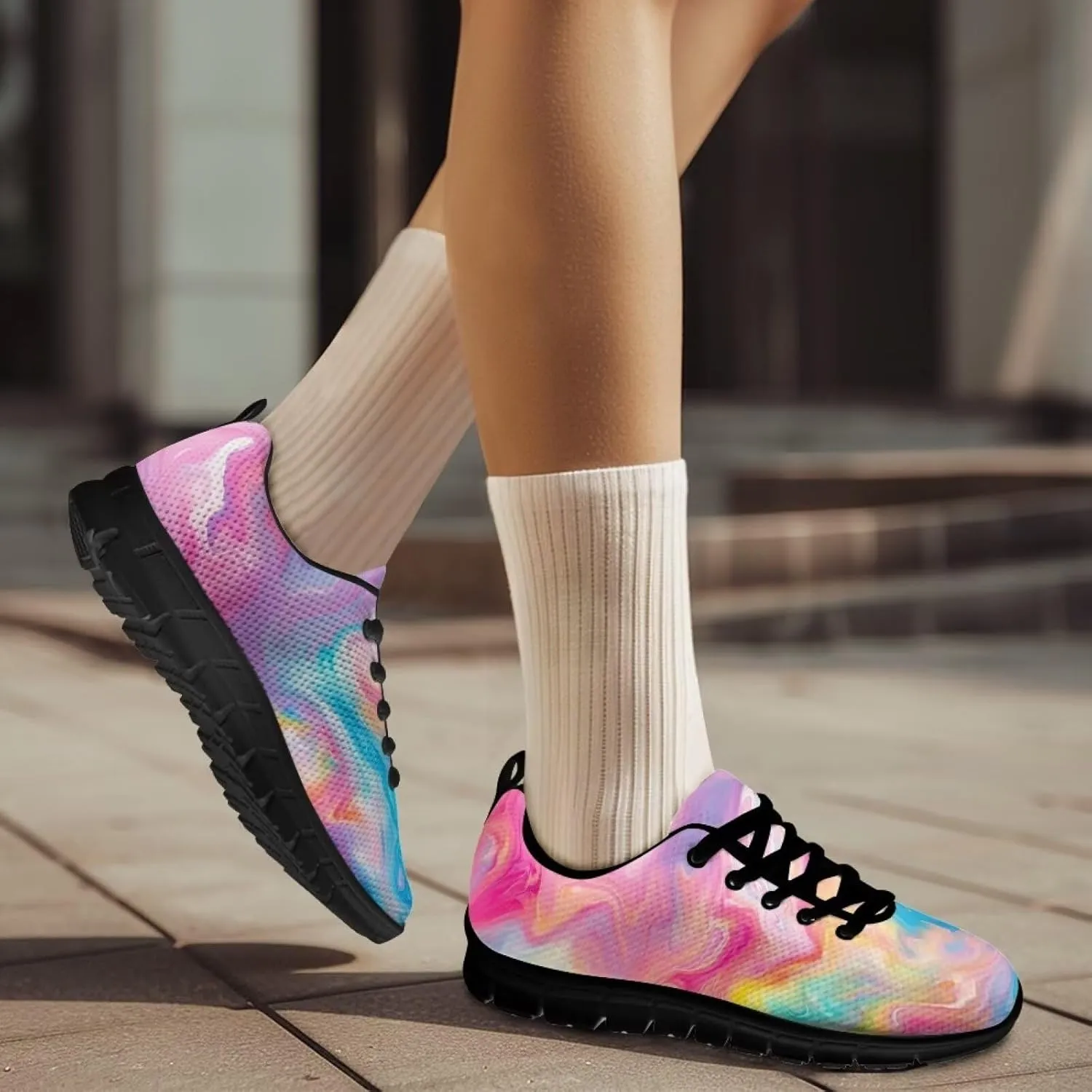 Women Cushioned Running Shoe Outdoor Fashion Sneakers Low Top Casual Comfortable Shoes for Workout US 5-12 Black Sole