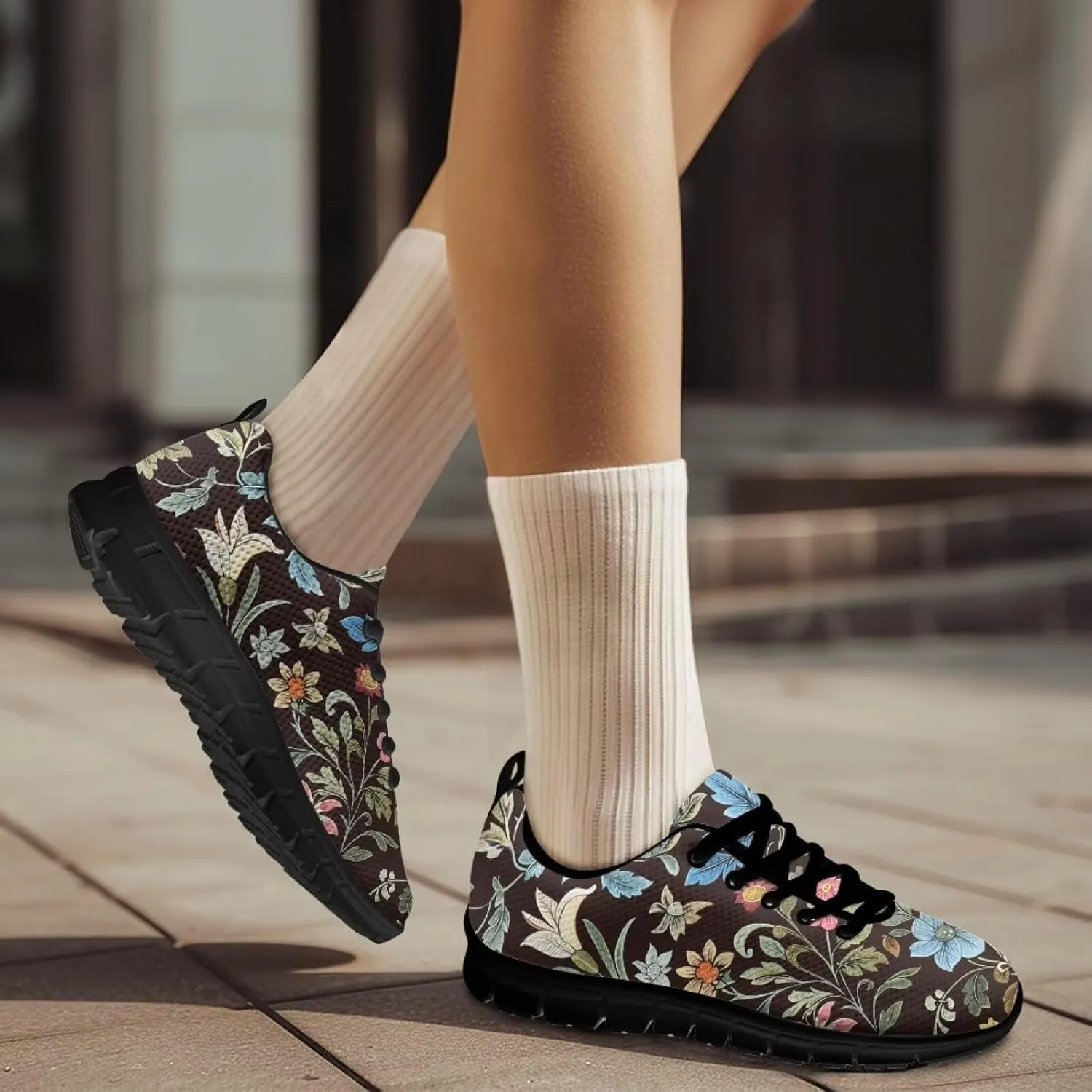Women Cushioned Running Shoe Outdoor Fashion Sneakers Low Top Casual Comfortable Shoes for Workout US 5-12 Black Sole
