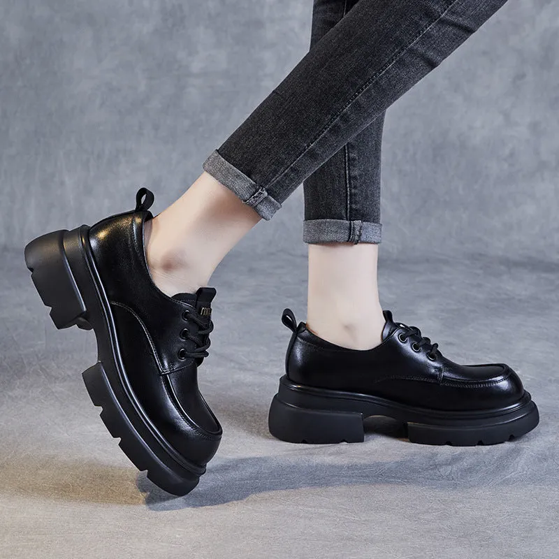 Women Minimalist Leather Chunky Platform Loafers