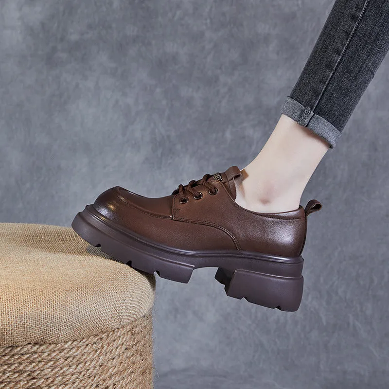 Women Minimalist Leather Chunky Platform Loafers