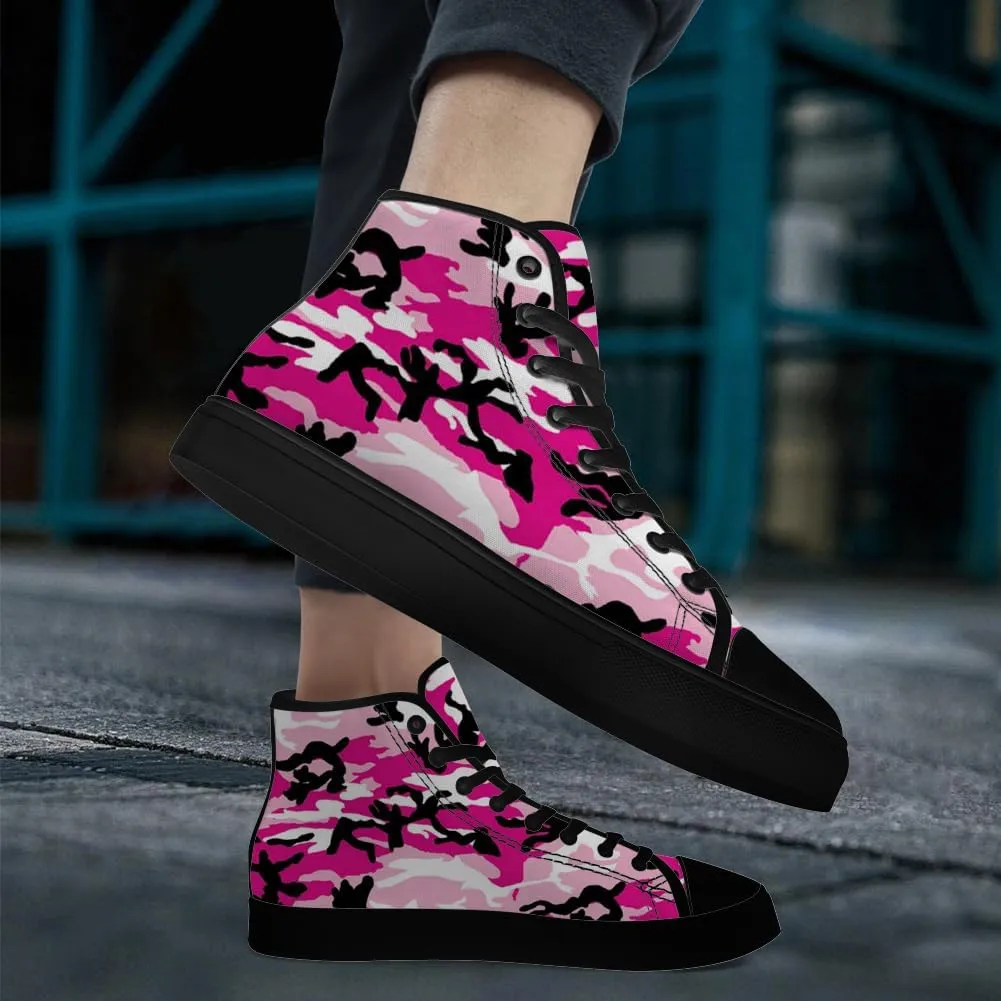 Women's Pink Camouflage High Top Canvas Shoes Camo High Top Sneakers Lace Up Casual Shoes Gifts for Ladies Girlfriend