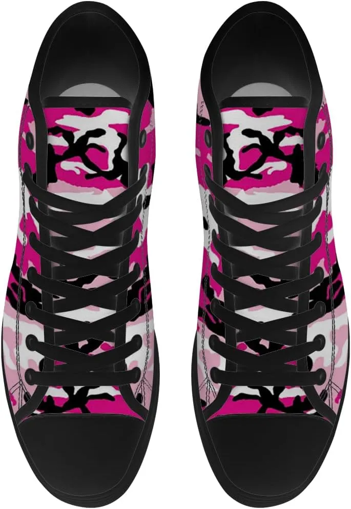 Women's Pink Camouflage High Top Canvas Shoes Camo High Top Sneakers Lace Up Casual Shoes Gifts for Ladies Girlfriend