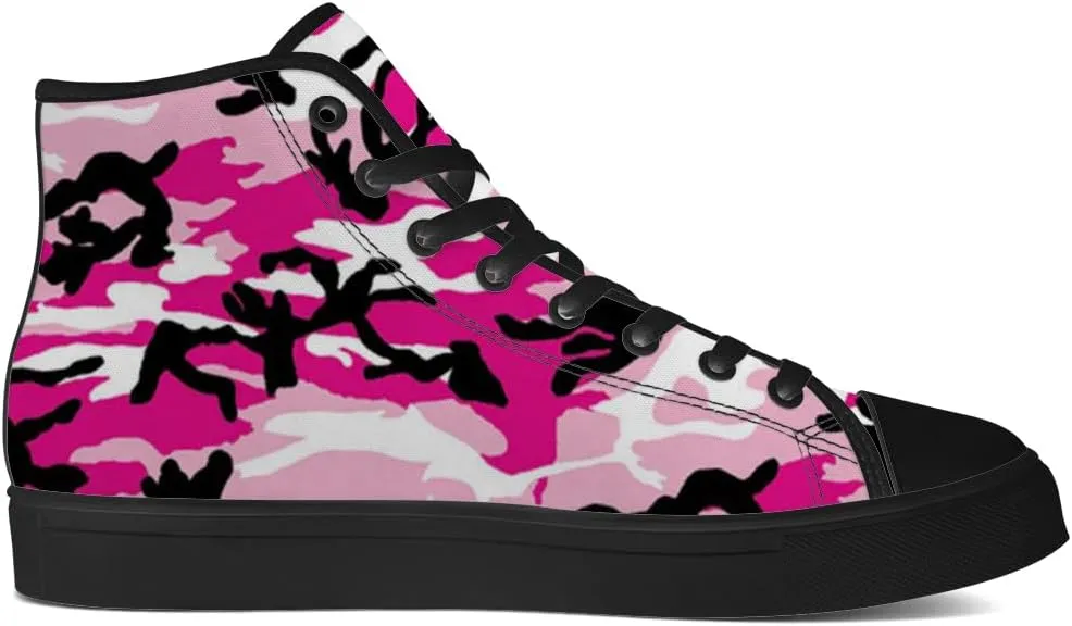 Women's Pink Camouflage High Top Canvas Shoes Camo High Top Sneakers Lace Up Casual Shoes Gifts for Ladies Girlfriend