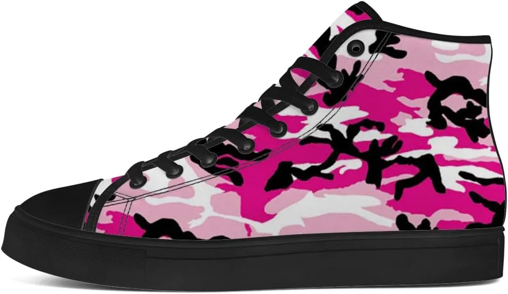 Women's Pink Camouflage High Top Canvas Shoes Camo High Top Sneakers Lace Up Casual Shoes Gifts for Ladies Girlfriend