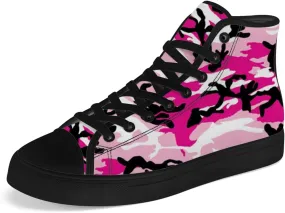Women's Pink Camouflage High Top Canvas Shoes Camo High Top Sneakers Lace Up Casual Shoes Gifts for Ladies Girlfriend