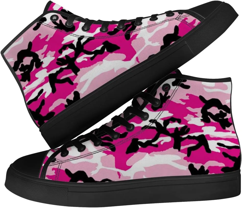 Women's Pink Camouflage High Top Canvas Shoes Camo High Top Sneakers Lace Up Casual Shoes Gifts for Ladies Girlfriend
